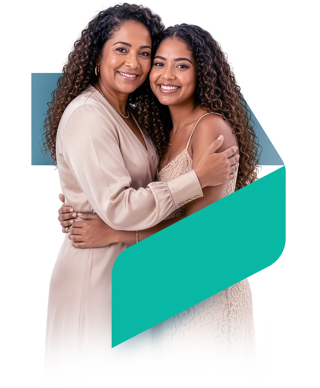 Mother and daughter hugging and smiling